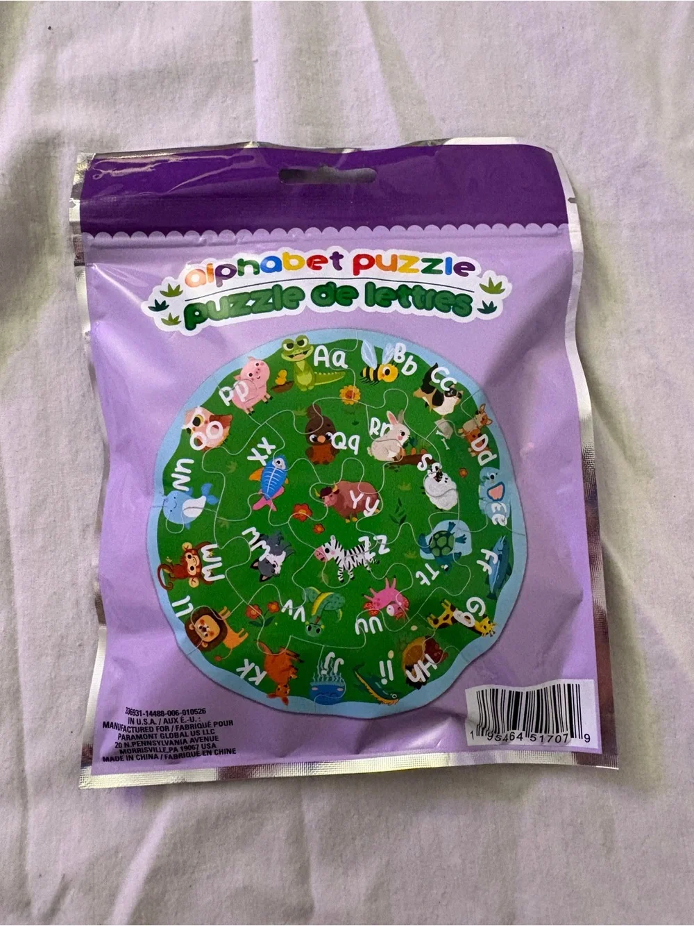 5 puzzles Alphabet, Animal, Vehicle, Foods, and Animal Alphabet